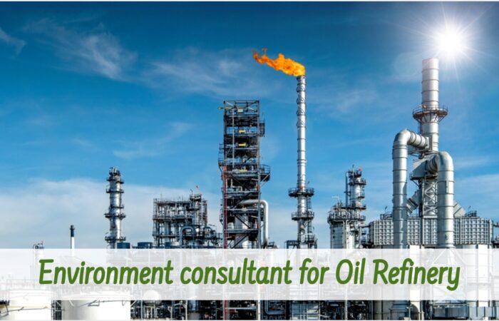 A skilled environment consultant overseeing oil refinery sustainability